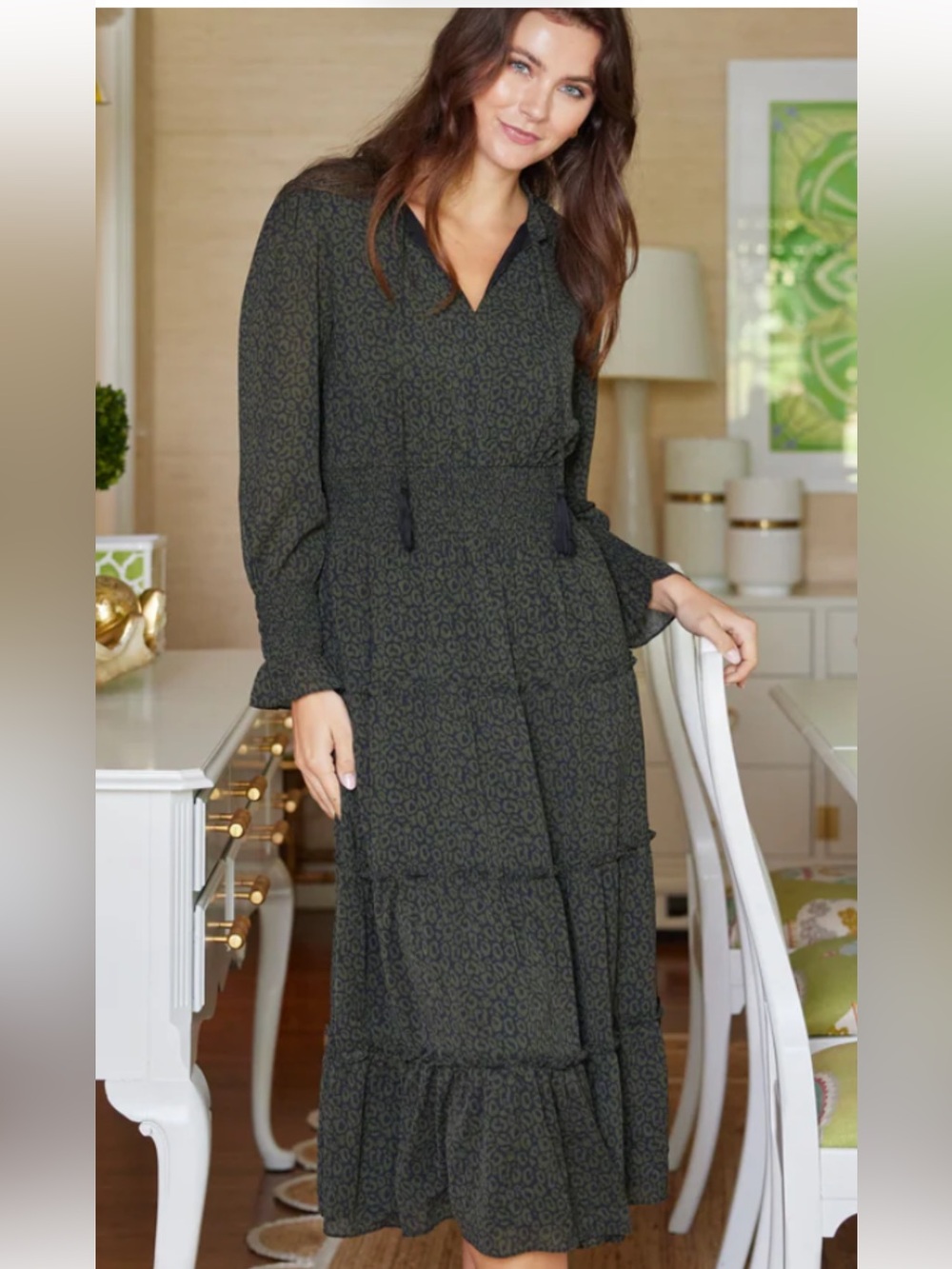 Sail to Sable Olive Green Tiered Maxi Dress with Tassel Tie